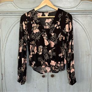 Mossimo long sleeve flower print shirt tie front size small